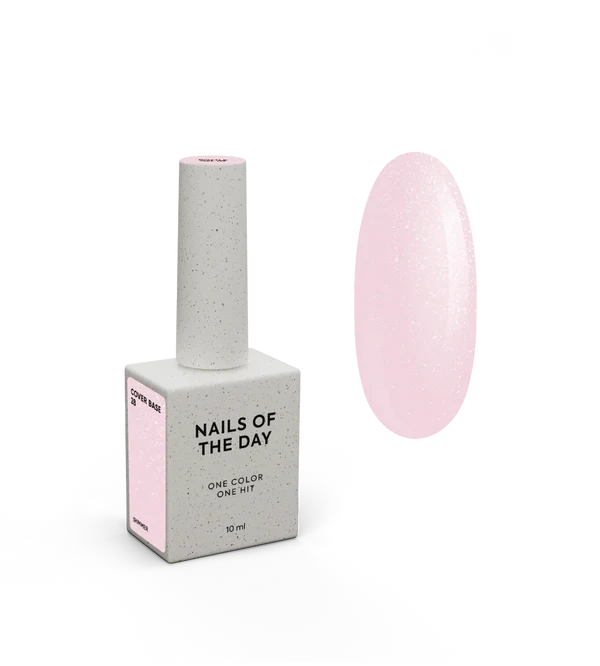 Nailsoftheday Cover Base NEW Formula 28 – durchscheinendes Puderrosa mit silbernem Schimmer, Camouflage-Basislack für Nägel, 10 ml