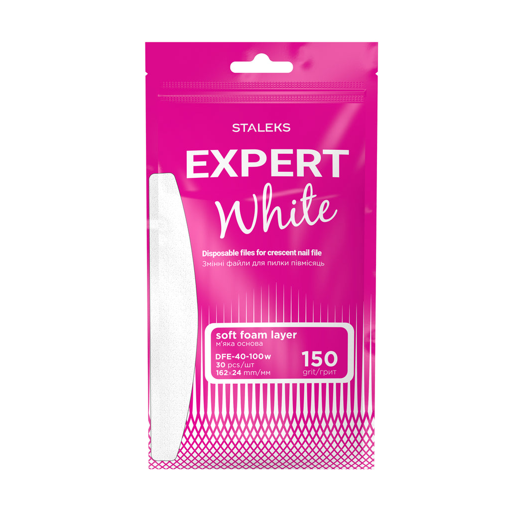 Einweg-weiße Feilen für Halbmond-Nagelfeile auf einer weichen Schaumschicht EXPERT 40 150 Grit (30 Stück)