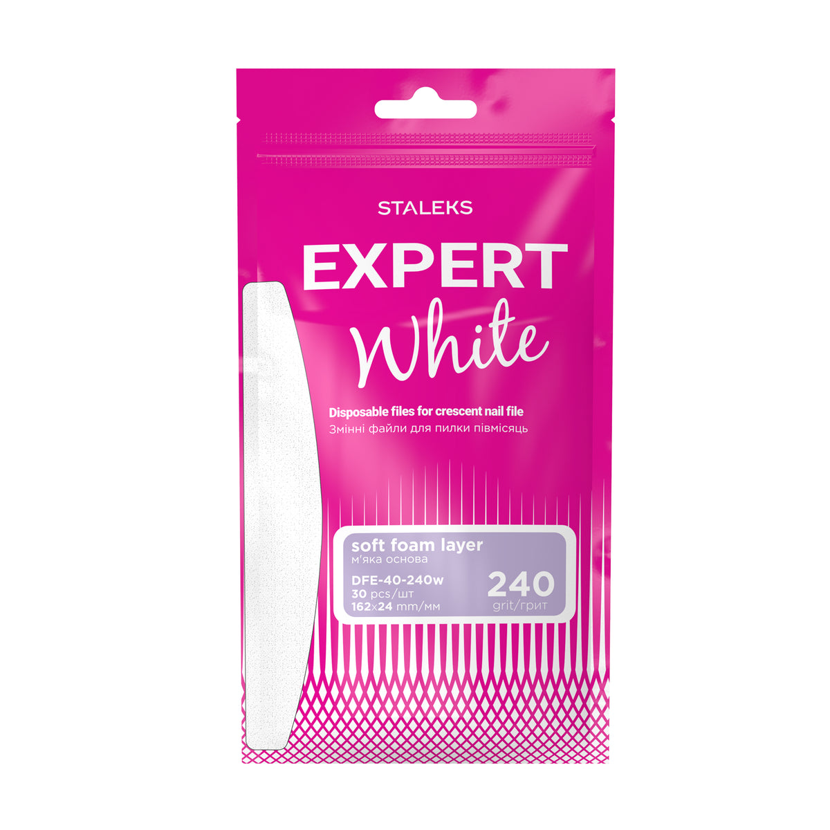 Einweg-weiße Feilen für Halbmond-Nagelfeile auf einer weichen Schaumschicht EXPERT 40 240 Grit (30 Stück)